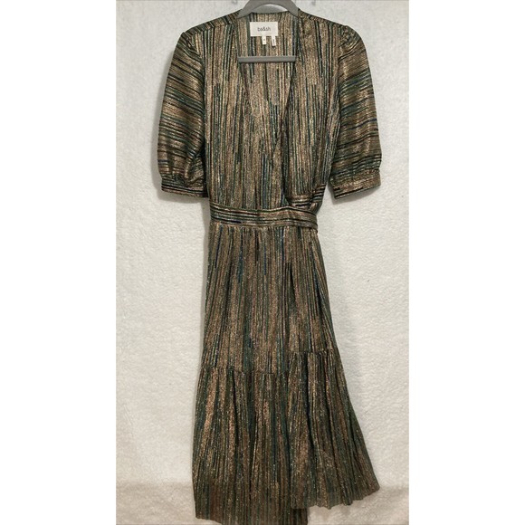 BA&SH Dress Womens size 4 XS Star Vert Lurex Wrap Metallic Holiday - Picture 1 of 7